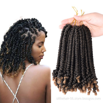 8 inch Ombre Blonde Black Spring Twist Crochet Braiding Hair Fluffy Pre-twisted Passion Twist Synthetic Hair Extensions